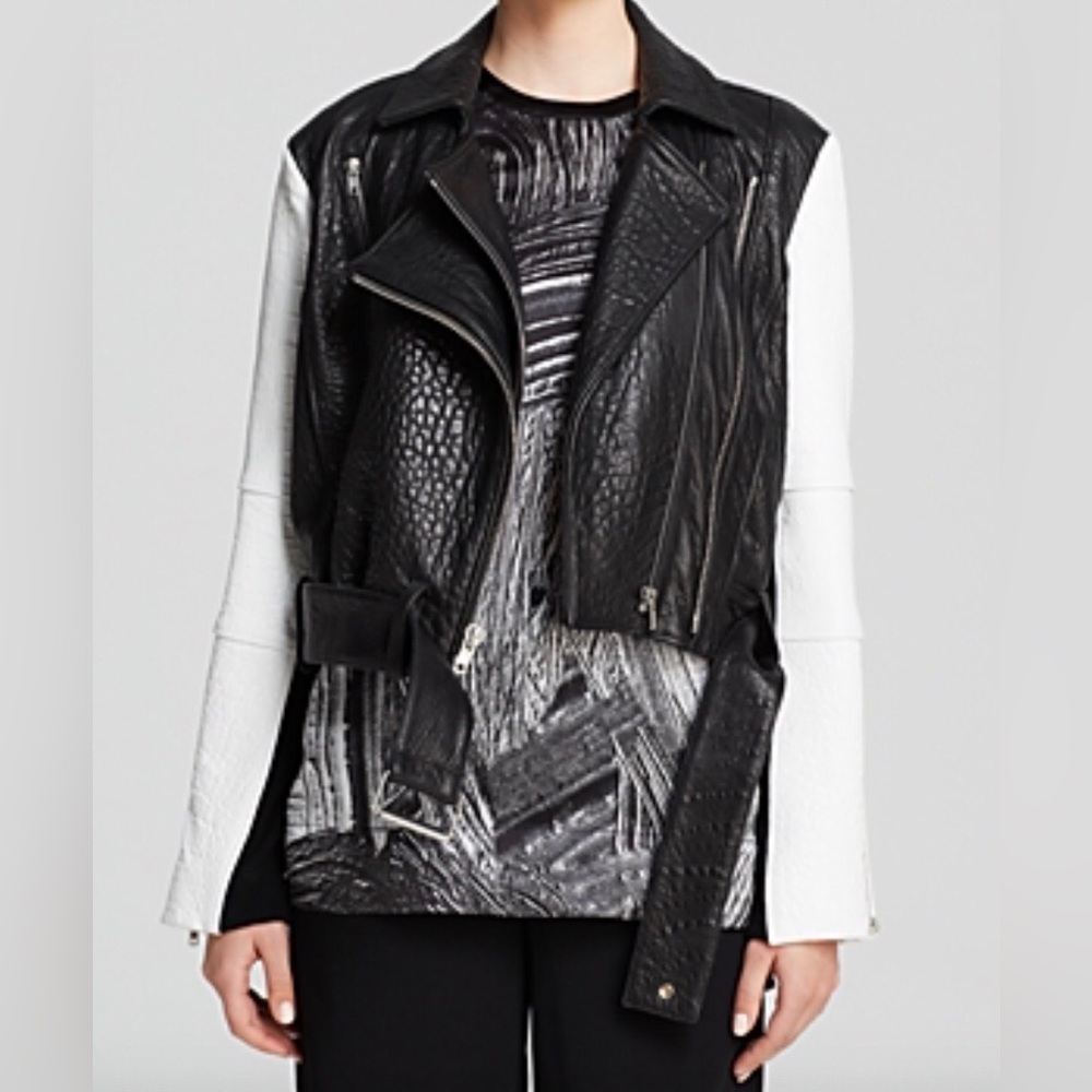 Helmut Lang Forge Cropped Leather Biker Moto Jacket
